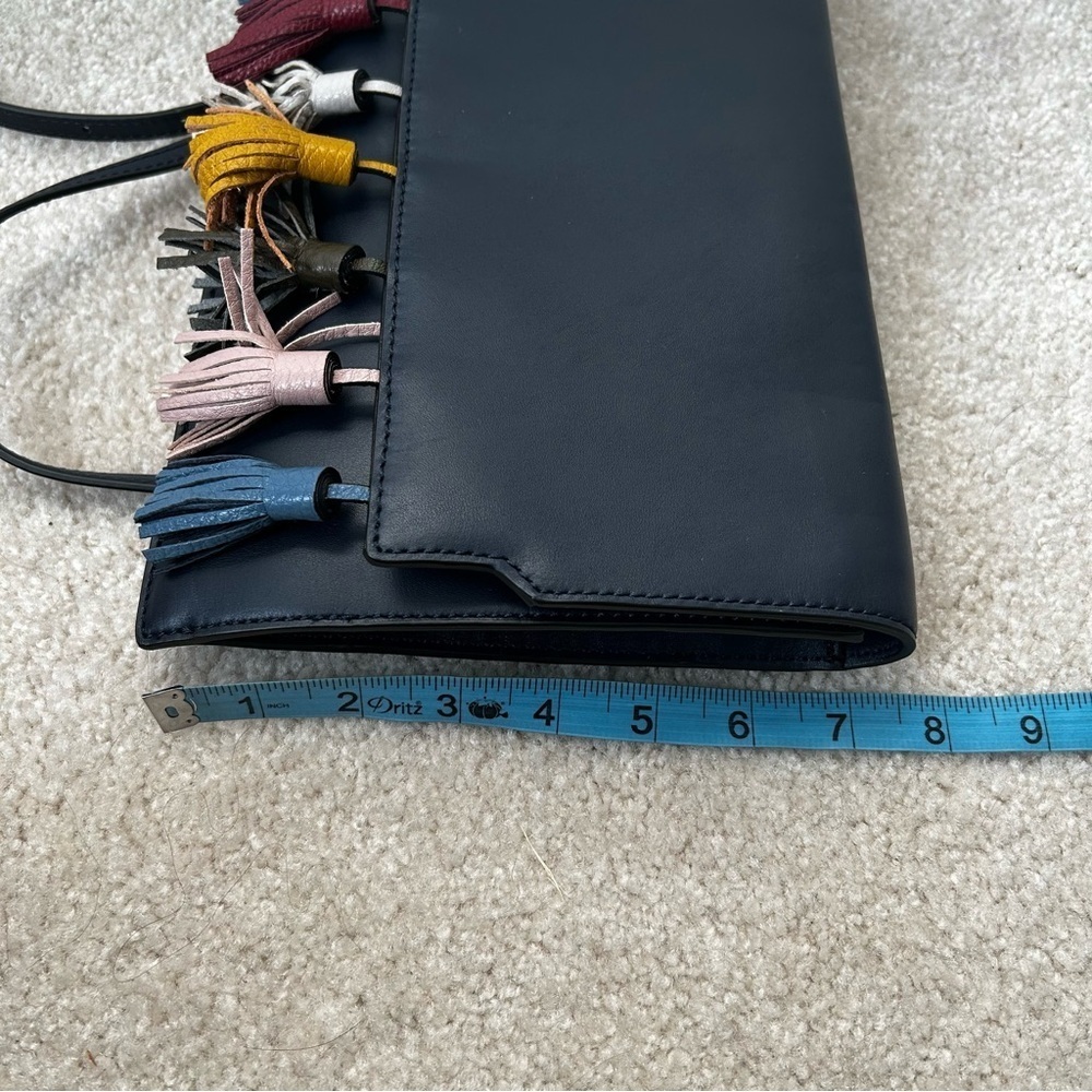 REBECCA MINKOFF Sofia Dark Blue Suede Tassel Convertible Clutch Crossbody Bag - Picture 8 of 10
